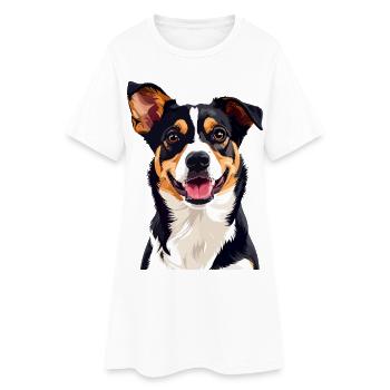 Chien tricolore joyeux Chien souriant Chien drôle - Robe T-shirt Femme - blanc - Devant