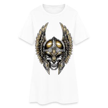 Crâne Viking Casque Ailé Or et Blanc Totem Guerrie - Robe T-shirt Femme - blanc - Devant