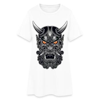 Masque Oni Hannya Totem Japonais Yeux Orange - Robe T-shirt Femme - blanc - Devant