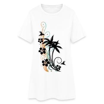 Palmiers Hibiscus Colibri - Robe T-shirt Femme - blanc - Devant