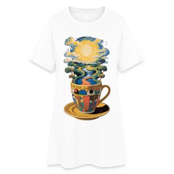 Coffee Art with Cup Artistic Cups Motif - Women’s T-Shirt Dress - white - Front