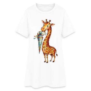 Giraffe mignonne rentrée à l’école avec un cornet d’école - Robe T-shirt Femme - blanc - Devant