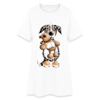 Australian Shepherd mit Teddy - Frauen T-Shirt-Kleid - Weiß - Vorne