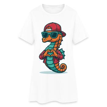 Cœur Cavalier Hippocampe - Robe T-shirt Femme - blanc - Devant