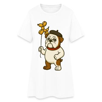 Künstlerischer Bulldogge mit goldenem Ballonhund - Frauen T-Shirt-Kleid - Weiß - Vorne