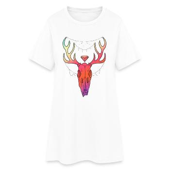Hirschgeweih Schädel Lineart-Design - Frauen T-Shirt-Kleid - Weiß - Vorne