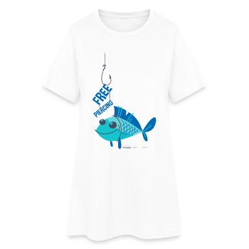 FISH PIERICING - Lustiges Angler Shirt Motiv - Frauen T-Shirt-Kleid - Weiß - Vorne