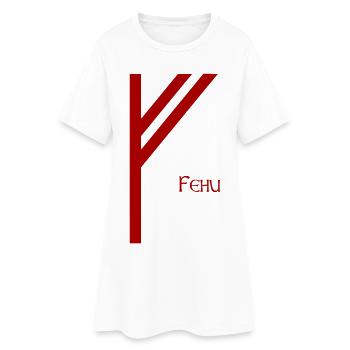 Rune Fehu nommée Rouge – Viking Futhark Norse - Robe T-shirt Femme - blanc - Devant