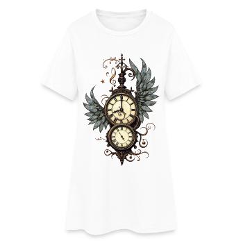 Fleurs et mécanique : la magie de l’horloge steampunk. - Robe T-shirt Femme - blanc - Devant