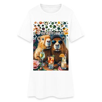 Dreamteam Capybara Couple Travail d’équipe Temps libre - Robe T-shirt Femme - blanc - Devant