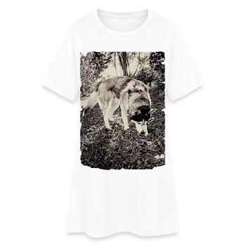 Husky dans la forêt en noir et blanc - Robe T-shirt Femme - blanc - Devant