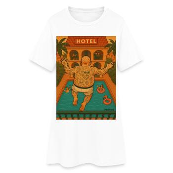 balkon urlauber springt am Pool - Frauen T-Shirt-Kleid - Weiß - Vorne
