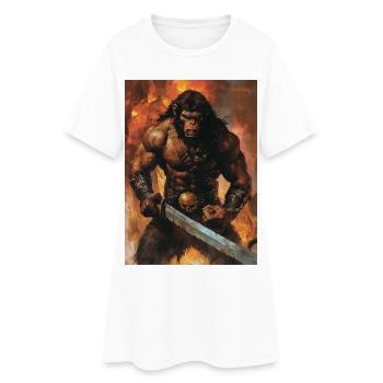 Heavy Metal Monkey with Sword - Women’s T-Shirt Dress - white - Front