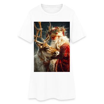 Étreinte hivernale du Père Noël et des rennes - Robe T-shirt Femme - blanc - Devant