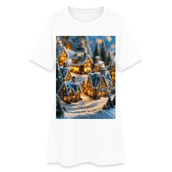 Cozy Snowy Village Winter Glow - Women’s T-Shirt Dress - white - Front