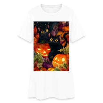 Halloween Moonlit Citrouille Chats - Robe T-shirt Femme - blanc - Devant