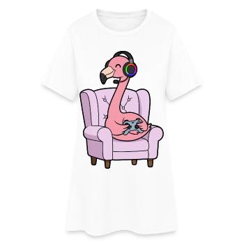 Gamer Flamingo Bird jouant aux jeux vidéo - Robe T-shirt Femme - blanc - Devant