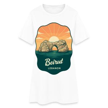 Beirut Raouche Rocks Retro Sunset Travel Badge - Women’s T-Shirt Dress - white - Front