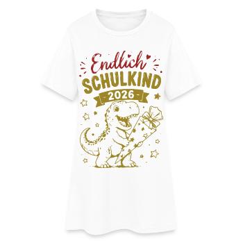 Endlich Schulkind 2026 Dino - Frauen T-Shirt-Kleid - Weiß - Vorne