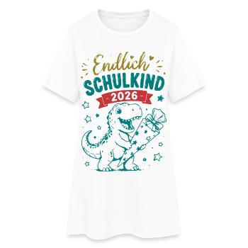Endlich Schulkind 2026 Dino - Frauen T-Shirt-Kleid - Weiß - Vorne