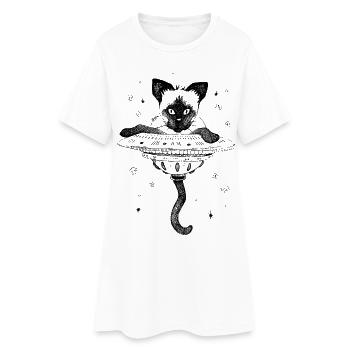 Siamkatze – Fliegende Untertasse - Frauen T-Shirt-Kleid - Weiß - Vorne