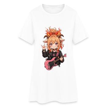 Feuer Ziege Rockerin - Anime Ziege mit Gitarre und - Frauen T-Shirt-Kleid - Weiß - Vorne