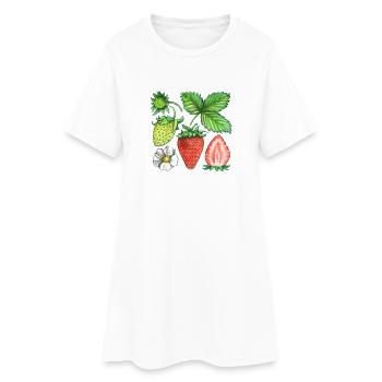 Erdbeeren - Frauen T-Shirt-Kleid - Weiß - Vorne
