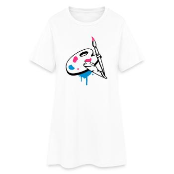 un pinceau, couleur et la palette d'un peintre - Robe T-shirt Femme - blanc - Devant