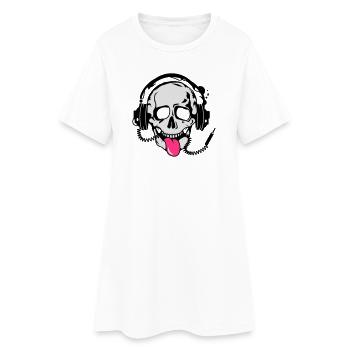 A skull stretched tongue out with headphones - Women’s T-Shirt Dress - white - Front