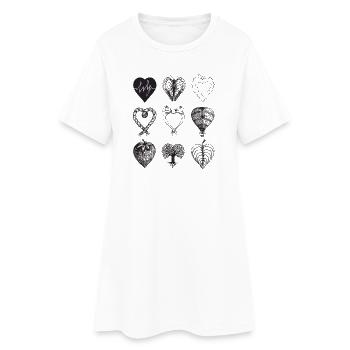 Heart shaped drawings (Black) - Women’s T-Shirt Dress - white - Front