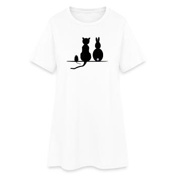Katz Maus Hase - Frauen T-Shirt-Kleid - Weiß - Vorne