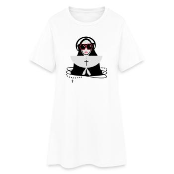 La religieuse avec des lunettes et un casque - Robe T-shirt Femme - blanc - Devant