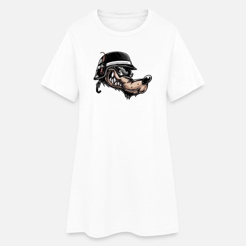 Grimmiger Comic-Wolf mit Helm - Frauen T-Shirt-Kleid - Weiß