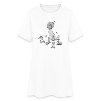 Whimsical Astronaut Dog with Playful Puppies - Women’s T-Shirt Dress - white - Front