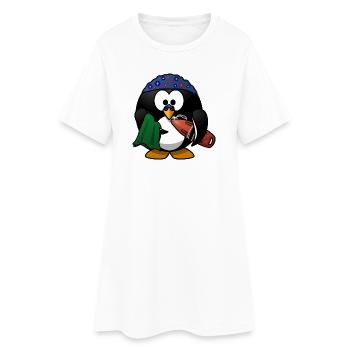 Flower Hat Penguin on the Beach - Women’s T-Shirt Dress - white - Front