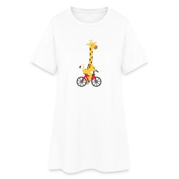 Kindermotiv: Giraffe fährt auf einem Fahrrad - Frauen T-Shirt-Kleid - Weiß - Vorne