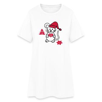 niedliche Maus mit Weihnachtsmütze - Frauen T-Shirt-Kleid - Weiß - Vorne