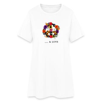 Peace and Love style hippie à fleurs - Robe T-shirt Femme - blanc - Devant