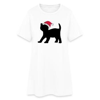Chaton dans un chapeau de Noël. - Robe T-shirt Femme - blanc - Devant