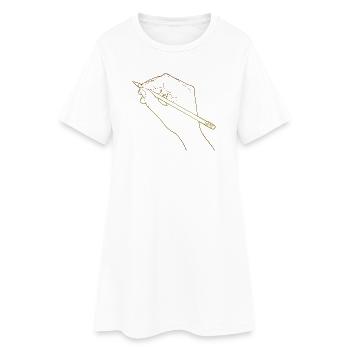 Main esquissée tenant un crayon - Robe T-shirt Femme - blanc - Devant