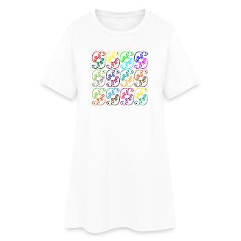 Chamäleon buntes Treiben - Frauen T-Shirt-Kleid - Weiß - Vorne