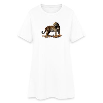 Leopard - Frauen T-Shirt-Kleid - Weiß - Vorne