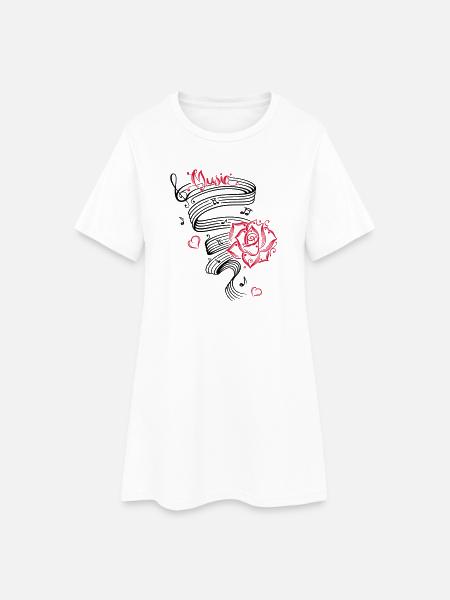 Notes musicales avec musique et fleur. - Robe T-shirt Femme - blanc