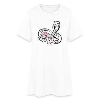 Snake with infinity, lotus and cherry blossom - Women’s T-Shirt Dress - white - Front