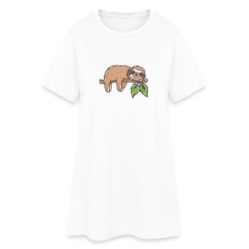 Paresseux sur une branche avec feuilles - Robe T-shirt Femme - blanc - Devant