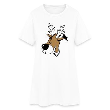 renne drôle de bande dessinée avec oiseau sur l'oreille - Robe T-shirt Femme - blanc - Devant