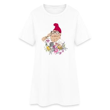 A garden gnome as a hipster with glasses and tattoos - Women’s T-Shirt Dress - white - Front