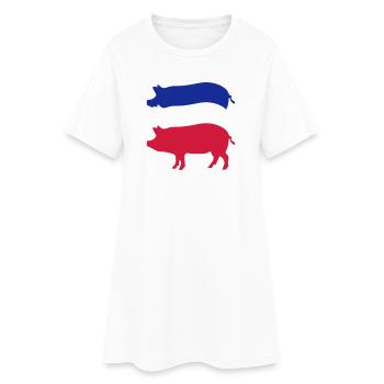 Dreikoloriges Schweinefleisch in Streifen - Frauen T-Shirt-Kleid - Weiß - Vorne