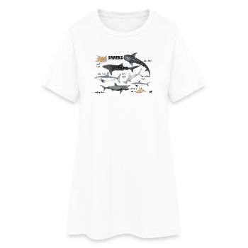 Sharks of the world: whale, porbeagle, angelfish - Women’s T-Shirt Dress - white - Front