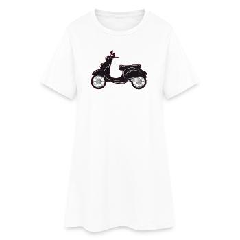 Un scooter noir avec un bord coloré - Robe T-shirt Femme - blanc - Devant